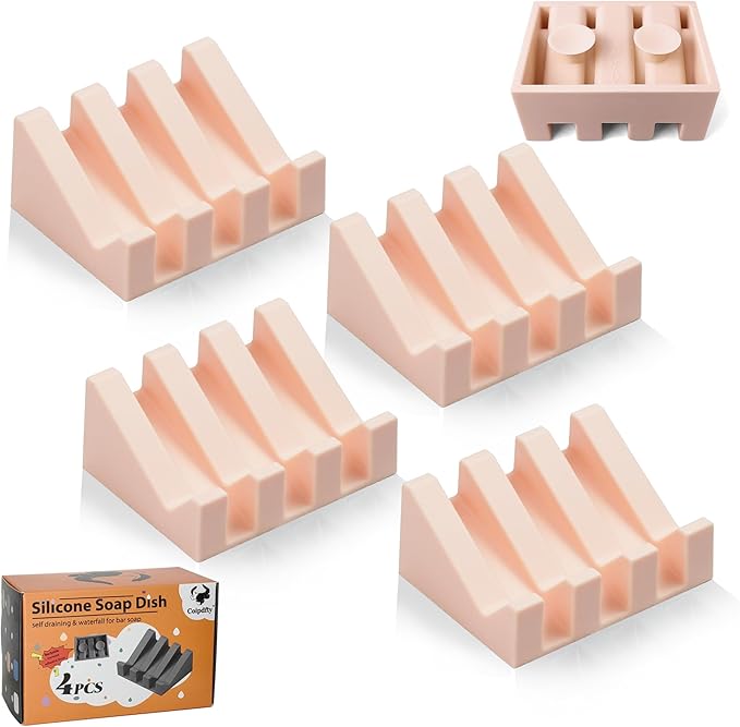 Self Draining Soap Dish,Silicone Suction Cup Soap Holder, Bathroom Soap Dish for Bar Soap,Can Extend Soap Life,Bathroom, Bath Tub, Kitchen Sink Pink - 4 Pack