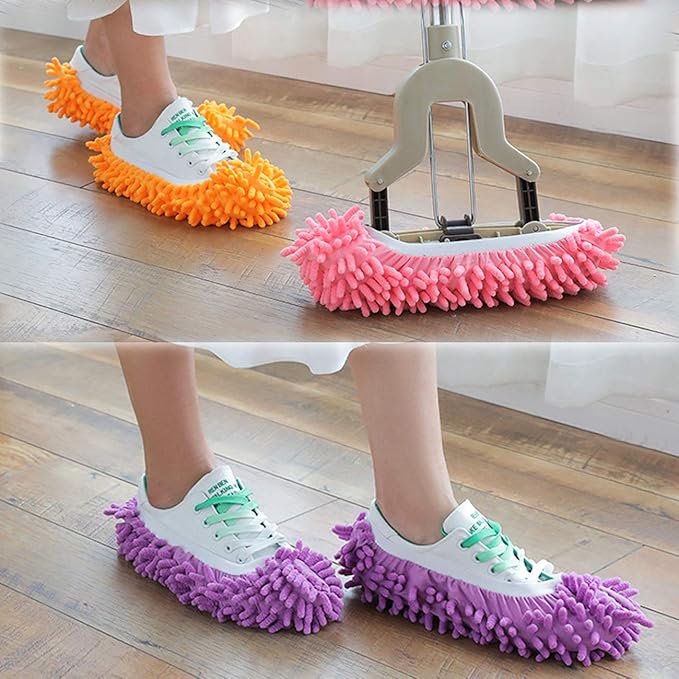 Acronde 5Pairs Multi Function Duster Mop Slippers Shoes Cover Chenille Fiber Washable Foot Socks Floor Cleaning Tools Shoe Cover for Bathroom, Office, Kitchen, House Polishing Cleaning