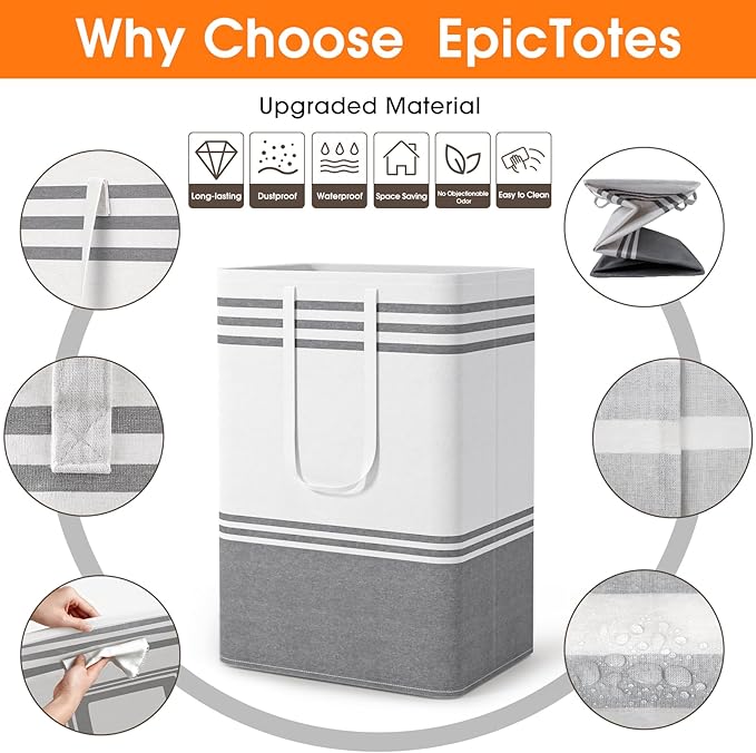 4 Pack Large Laundry Baskets, Laundry Hampers, Freestanding Waterproof Collapsible Clothes Bag with Extended & Reinforced Handles - Clothes Basket for Dorm, Bathroom, Home (75L)