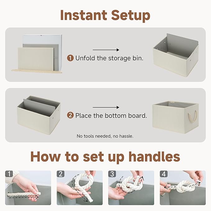 StorageWorks Storage Baskets for Shelves, Fabric Storage Bins, Closet Organization and Storage Basket, Foldable Organizer Bins for Clothes, Beige, White & Ivory, Large, 3-Pack