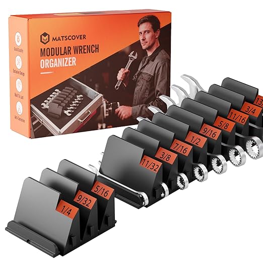 32 PCS Modular Wrench Organizer Wrench Holder - Wrench Tool Organizers for Tool Drawer Storage, Wrench Storage Set with Metric & SAE Label, Wrench Rack Tool Gift for Mechanics, Father, Men, Black