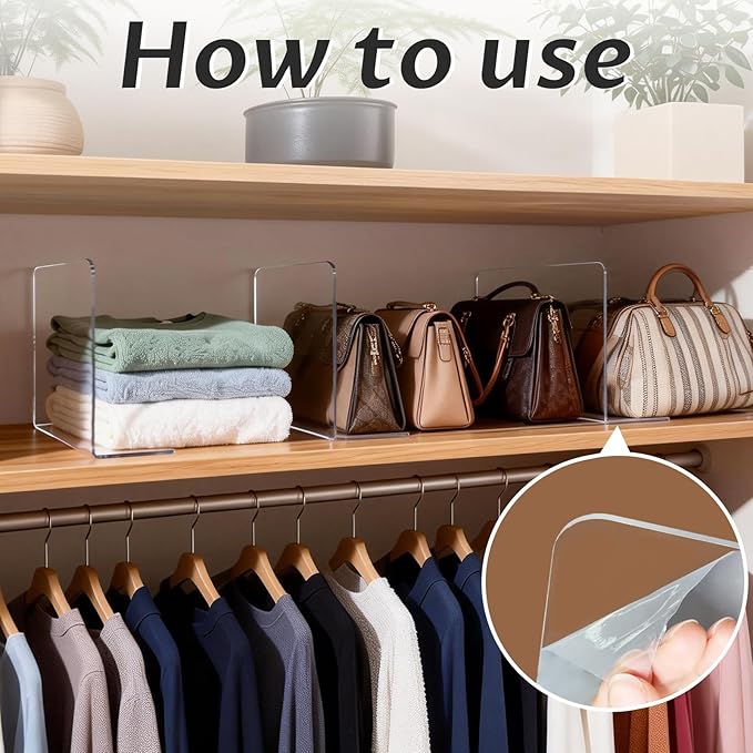 Ukontagood 18 Pack Shelf Dividers for Closet Organization, 11.8''×9.8'' Deep Acrylic Clear Vertical Shelves Separators for Home Organization Enthusiasts