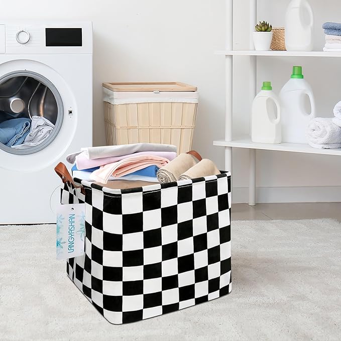 LANGYASHAN Square Storage Baskets Waterproof Canvas Children Laundry Nursery Hamper for Shelves Gift Baskets Toy Organizer Room Decor (Square Racing flag)