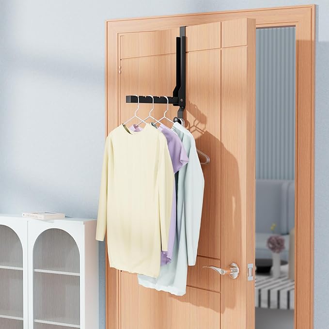 4 Pack Over The Door Hanger Folding Clothes Drying Rack, Folding Hanging Coat Rack for Indoor Laundry Room Compact Small Space Foldable Portable Clothing Hanger Hook Collapsible (Black-4(Upgraded))