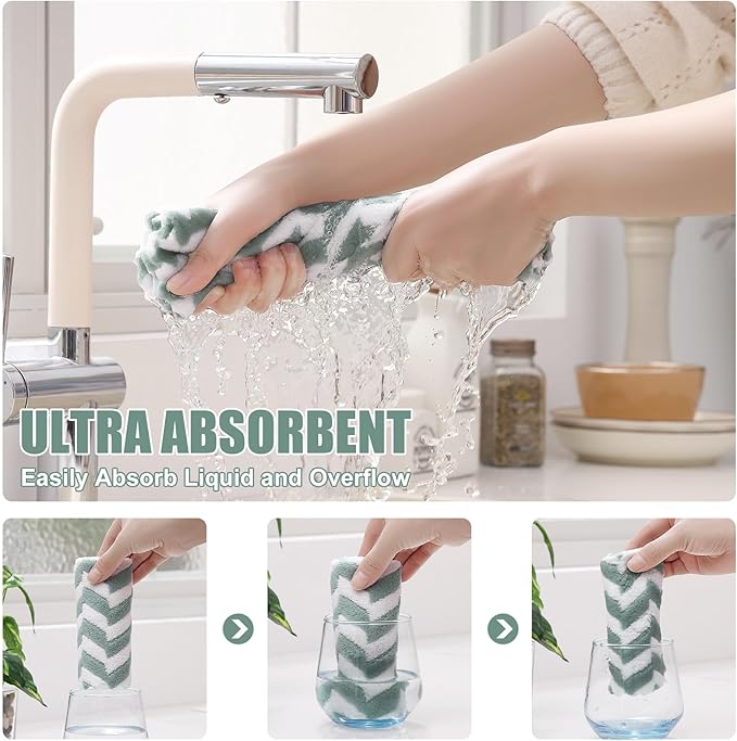 Homaxy 12 Pack Kitchen Dish Cloths, Ultra Soft and Absorbent Dish Towels, Reusable Fast Drying Microfiber Cleaning Cloth, Irregular Waves Coral Velvet No-lint Cleaning Rags, 10 x 10 inches, Teal