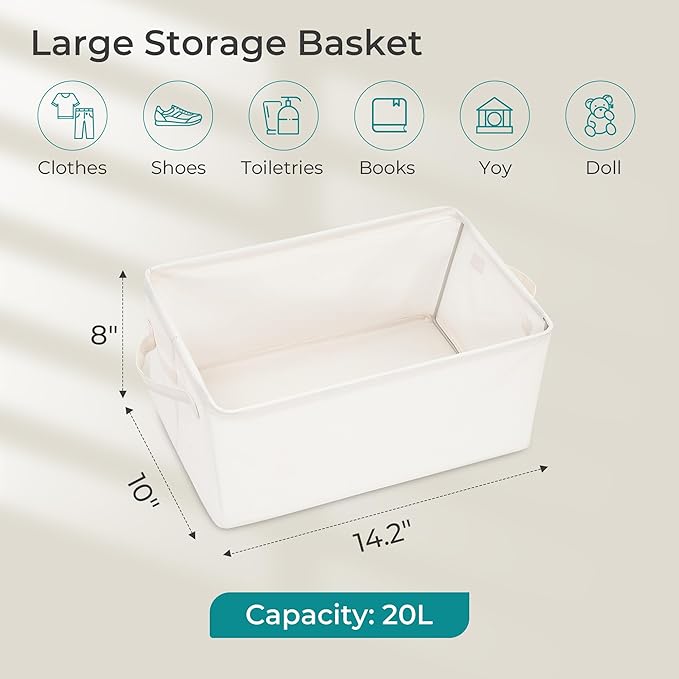 Storage Basket Bins with Metal Frame, Large Collapsible Fabric Storage Baskets for Organizing Shelf, Basket Organizer W/Handles for Blankets, Towels, Laundry, Shelves, 5-Pack, Beige