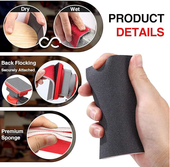 30-Pcs 3x4 Inch 1200 Grit Sanding Sponge Set, Sanding Block, Ultra-Fine Wet/Dry Sandpaper for Wood, Metal, Drywall, Furniture Polishing (1200Grit)