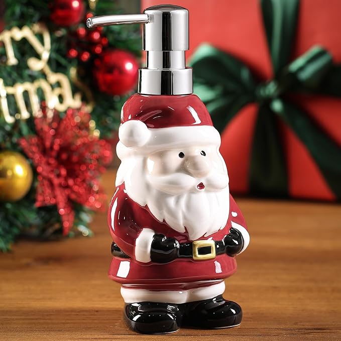 Merry Christmas Bathroom Accessories Set 4 Pieces Toothbrush Holder Soap Dispenser Ceramic Bathroom Accessory Set Contain Toothbrush Cup Soap Dish Tumbler