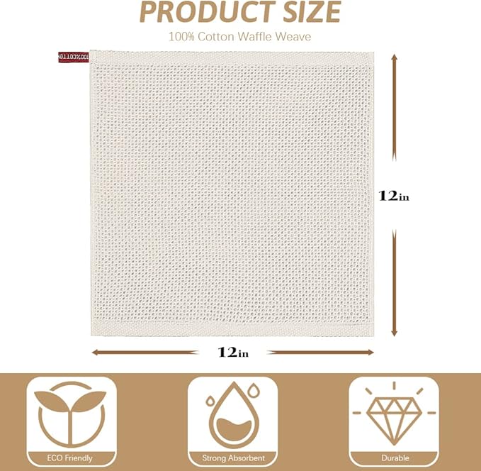 Nialnant 6 Pack 100% Cotton Waffle Weave Kitchen Towels,Soft and Absorbent Kitchen Dish Rags, Dish Cloths for Washing Dishes 12x12 Inches, Beige