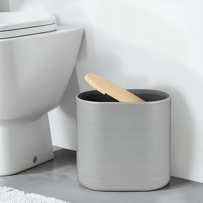 IMAVO Bathroom Accessory Set-11Pcs Grey Bathroom Accessories Set with Trash Can,Soap Dispenser,Soap Dish,Toothbrush Holder,Toothbrush Cup,Toilet Brush Holder,Qtip Holder Dispenser with Labels