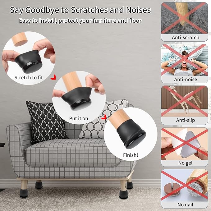 Ezprotekt Chair Sliders for Carpet, 8 Pcs Round Chair Glides for Carpet, Carpet Furniture Sliders Pads, Carpet Stool Leg Protectors Caps, Furniture Glides Quickly Black (XL Fit: 1-2/5" to 1-13/20")