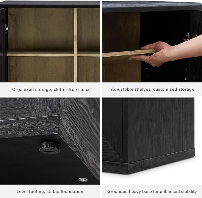 mopio Blake Storage Cabinet, Small Modular Accent Display Sideboard Buffet Cabinet with Storage, Media Console Credenza, for Kitchen, Coffee Bar, Pantry, (Black Oak Acrylic, Single)