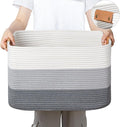 danpinera Rectangle Blanket Storage Basket, 50L Large Decorative Basket Living Room, Storage Bin with Handle, Woven Rope Hamper for Toy Organizing & Laundry, 18.11’’*14.17’’*11.81’’ Gradient Grey