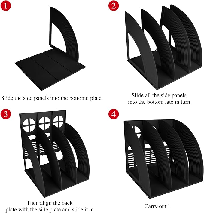 SAYEEC 2Pcs Magazine Holder Plastic File Sorter Binder Holder for Desk Folder Organizer Stand Book Shelf Dividers Vertical Filling Storage Rack Desktop Bookshelf Display Box for Office School (Black)