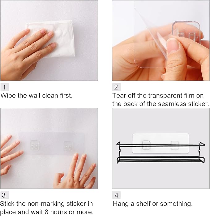 9 Pack Shower Caddy Adhesive Replacement Stickers,Strong Hooks for Caddy, Clear Waterproof Adhesive Strips, No Drilling for Kitchen Racks and Bathroom Storage Shelves