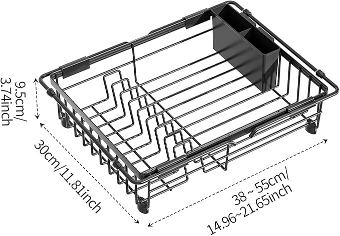 Expandable in Sink Dish Drying Rack - Adjustable Capacity Over The Sink Dish Drainer Drying Rack with Utensil Holder for Kitchen Counter, Drying Rack for Small Space,14.37“-21.06”L x 11.81“W x 3.74”D