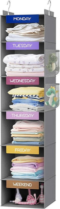 VERONLY Weekly Hanging Closet Organizer for Kids, 6-Shelf Clothes Storage with Labeled Days of The Week Monday Through Friday, Weekday and Weekend, Days of The Week Clothes Organizer