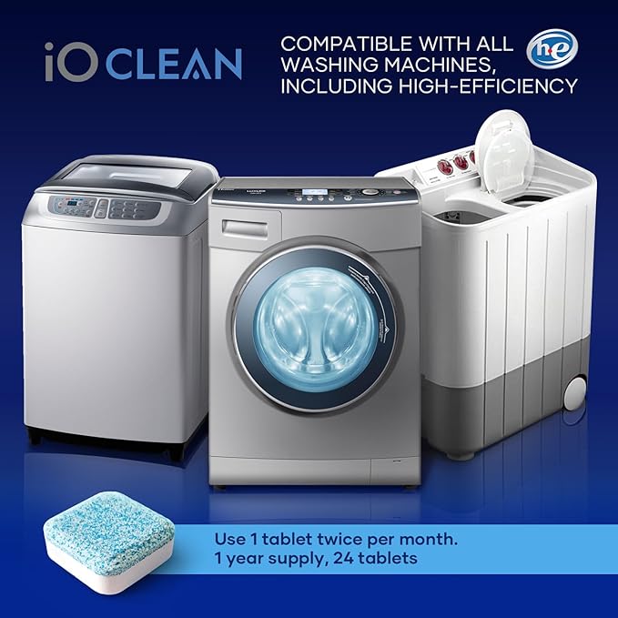 Washing Machine Cleaner Descaler Tablets, 24 Count (1 Year Supply) – Deep Clean Washer Cleaner Tablets for HE Front Load & Top Load – Unscented Washing Machine Descaler for Odor Control