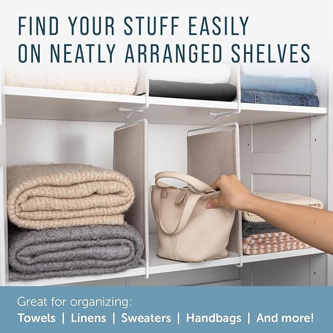Maplefield Fabric Shelf Dividers - Versatile Towel Organizer for Closet - Dividers for Sweaters on Shelves - Slide-On Setup for Closet Organization - Pack of 4, 12 x 9.5 in