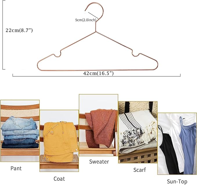 Premium Metal Rose Gold Clothes Hangers Set - 20 Clothes & 10 Pants Hangers, Metal Space Saving Clothes Hangers, Non-Slip, Heavy Duty for Coat, Suit, Skirt 20 Hanger Connectors