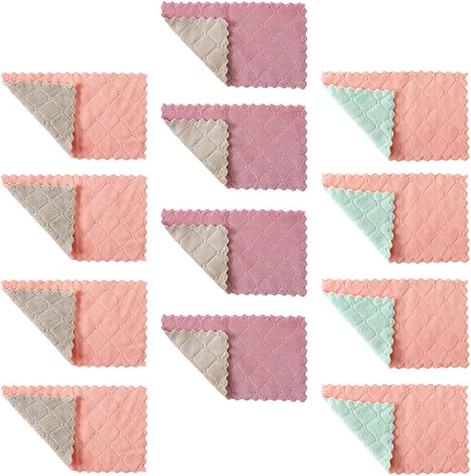 20pcs Microfiber Cleaning Cloths Thick Water Absorbent Dish Towels Dual-Layer Kitchen Wiping Rags Non-Stick Oil for Home and Dishwasher Use Random Color