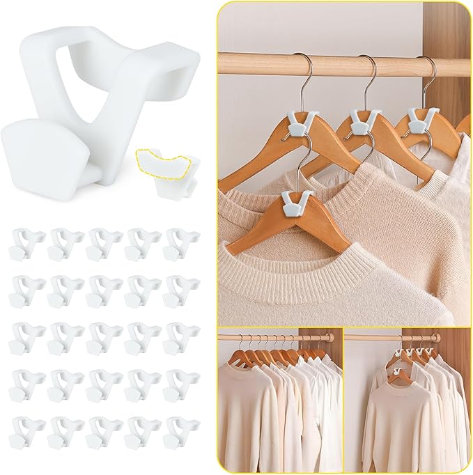 Smartor Clothes Hanger Connector Hooks 30 Pack, Closet Storage and Organization as Hangers Space Saving, Hanger Add on Hook as Closet Organizer, Stacking Hangers, Cascading Space Saver, White