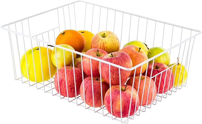 6 Pack Upright Freezer Organizer Bins - Standup Freezer Organizers for 16 Cu.Ft Upright Freezer Improve Air Circulation, Wire Storage Baskets, White