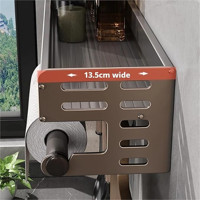 Kitchen Utensil Rack Wall Mounted, Spice Storage Rack, Hanging Storage Rack with Hooks, Cutlery Knife Holder for Knife Spoon Fork Chopsticks Towel (Black)