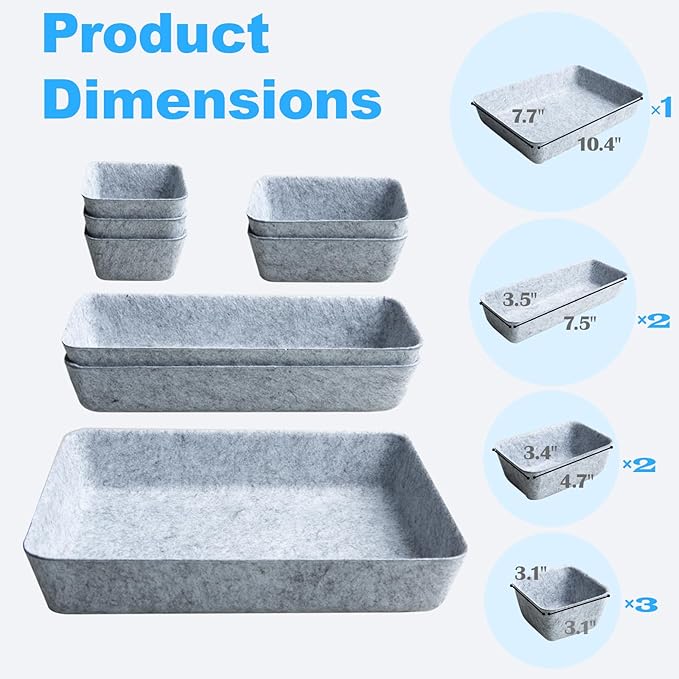 Drawer Organizer Compatible with Alex-8 Piece Modular Felt Different Size Drawer Organizers Set