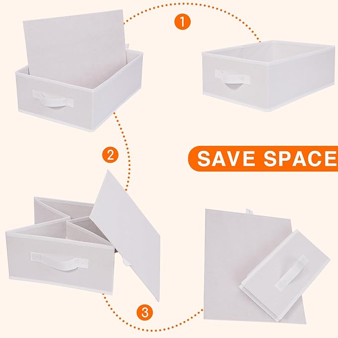 JAKAGO Fabric Storage Bins set of 4 Rectangle Storage Baskets with Handle Foldable Closet Organizer for Clothes Towel bedding Books Collapsible Clothing Container for Shelves Bedroom(White Low)