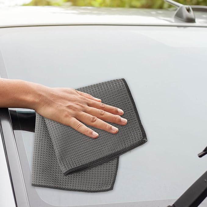 LIFKOME Gray Microfiber Car Wash Towel, Ultra Absorbent Honeycomb Waffle Weave, Quick-Dry Cleaning Cloth for Automotive Detailing and Housekeeping
