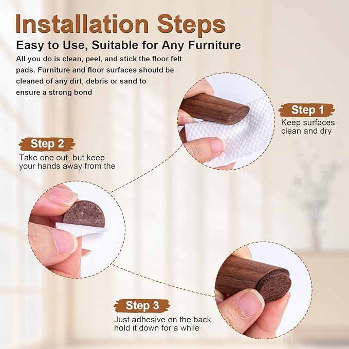 Felt Furniture Pads 224 PCS, 10 Sizes, Felt Pads for Chair Legs, Suitable for Round and Square Chair Legs, to Prevent Scratches, Reduce Noise and Protect The Floor (Brown)