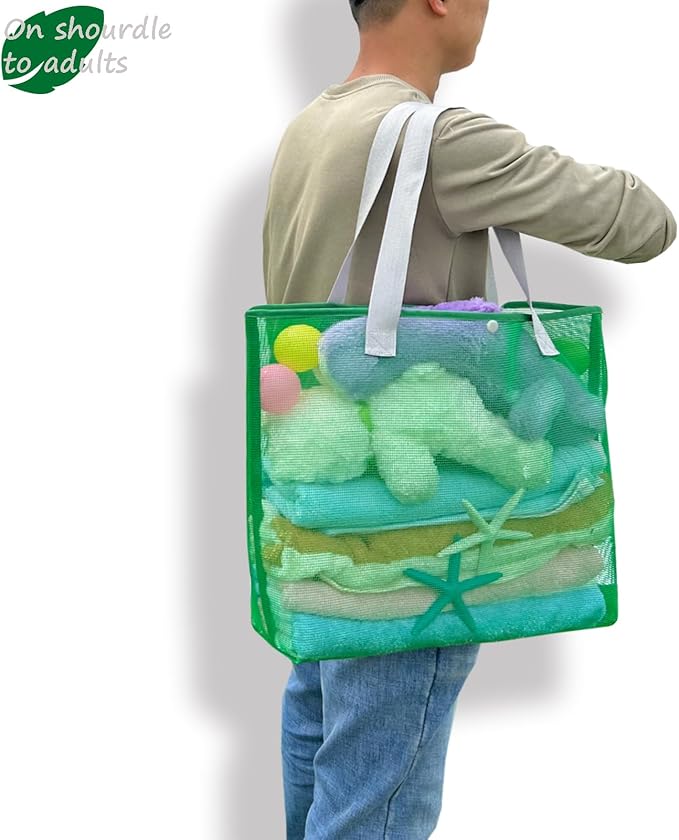 2Pack Large lightweight Simple Mesh Beach Tote Bag With snap Button Reusable Pool Bag for Outdoor Travel Shopping Gym