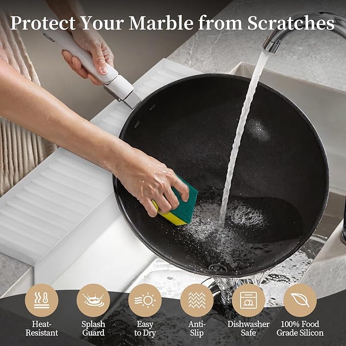 Sink Edge Protector with Suction Cup, 14" x 4", Silicone Sink Splash Guard for Kitchen & Bathroom, Protect Countertop from Scratches, Stains, for Stainless Steel Granite Quartz