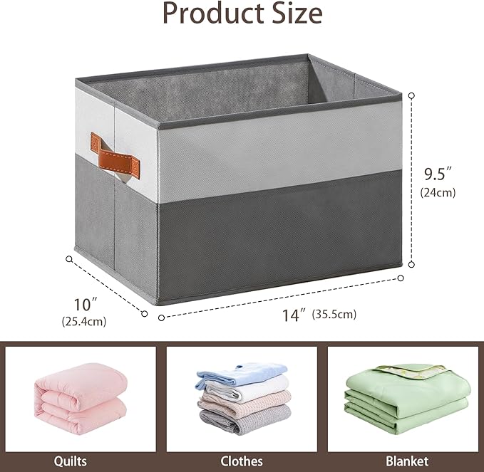 6 Pack Large Storage Bins with Handle,Storage Baskets for Shelves,Fabric Closet Organizer for Organizing Clothes Blanket,Collapsible Storage Bins,Sheet Organizers and Storage,14”x10”x9.5”