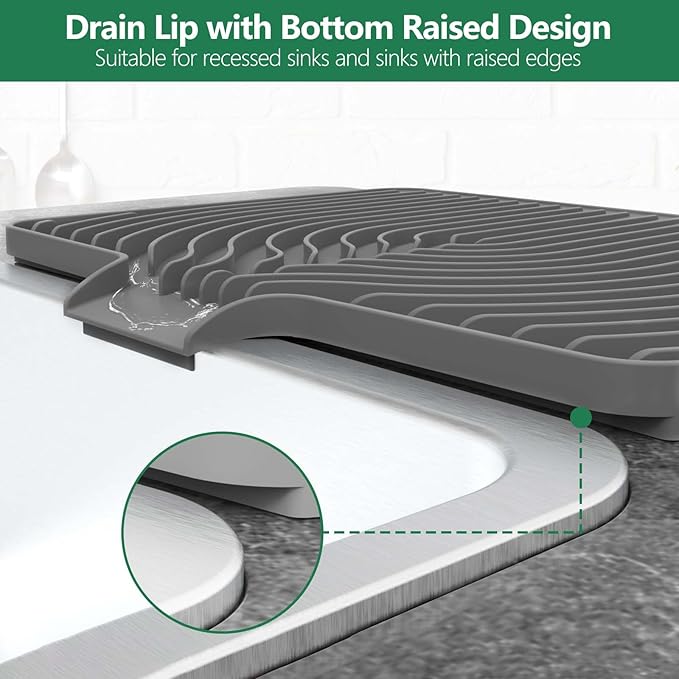 GUUKIN Dish Drying Mat, 17.7" x 11.8 " Drying Matt Kitchen Counter, Dish Drying Rack Mat, Easy Clean Pad for Countertop Protection, Multi-Functional Use (Grey)
