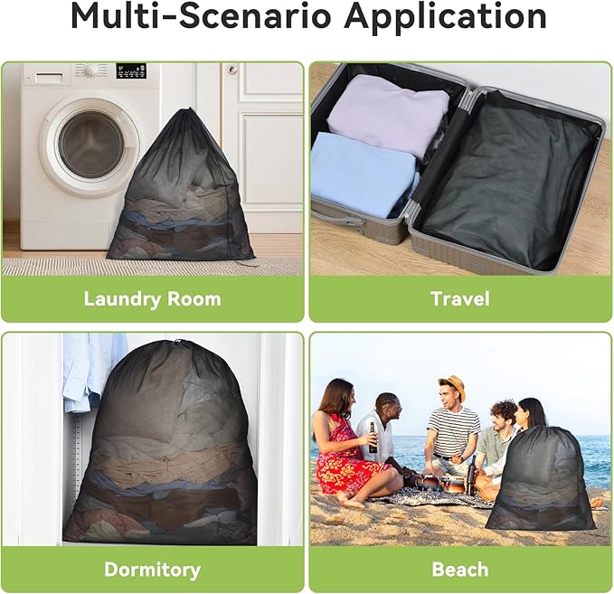 OTraki Ex-Large Mesh Laundry Bags 36x43 Inch Drawstring Laundry Bag 2 Pack Dirty Clothes Mesh Net Bag Heavy Duty Travel Storage Organize Bag for Hotel Beach,Don't Drying, Melting 140-176℉ Black