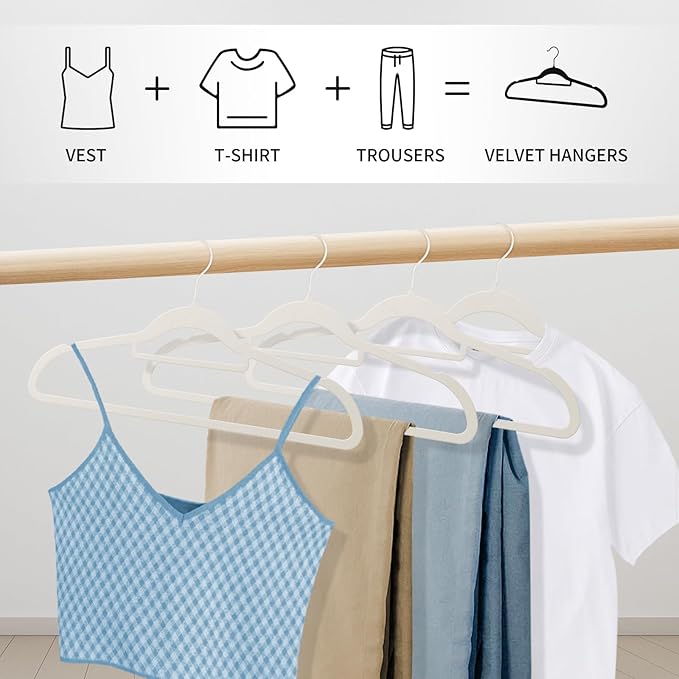 White Velvet Clothes Hangers 30 Pack - Non Slip Hangers, Ultra Slim Hangers, Space Saving Swivel White Hook, Suit, Top, Tie, Shirt, Skirt & Pant Felt Hangers, White Hangers
