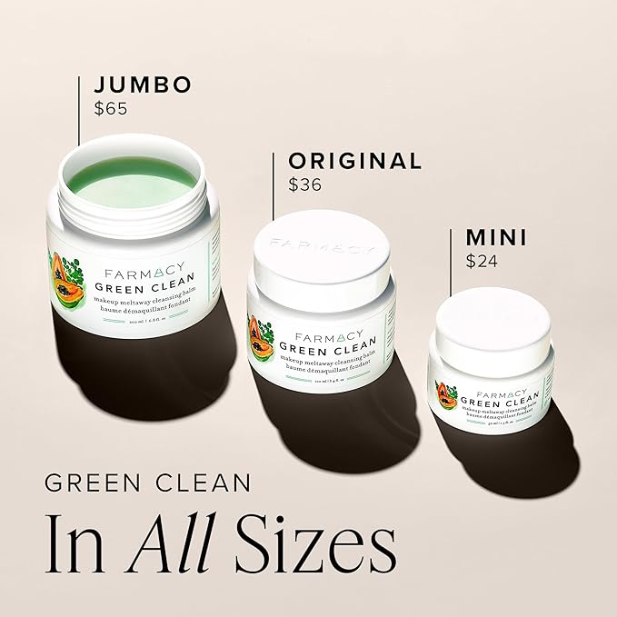 Farmacy Makeup Remover Cleansing Balm - Green Clean Waterproof Makeup Remover Balm + Oil Cleanser for Face - Gently Melts Make Up + SPF - Hydrates + Softens Skin with Super Greens + Papaya (50ml)