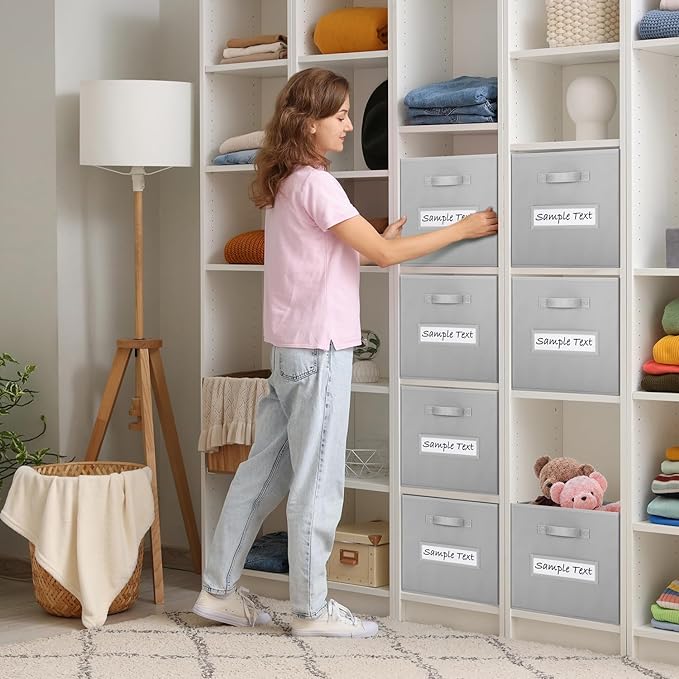 artsdi 11x11 storage cube bins (Set of 10) Foldable Fabric storage cubes with 10 Labels Window Cards & a Pen,11 inch cube storage bin,Closet Organizers for Shelves,Cubby Organizer Boxes,Light Grey