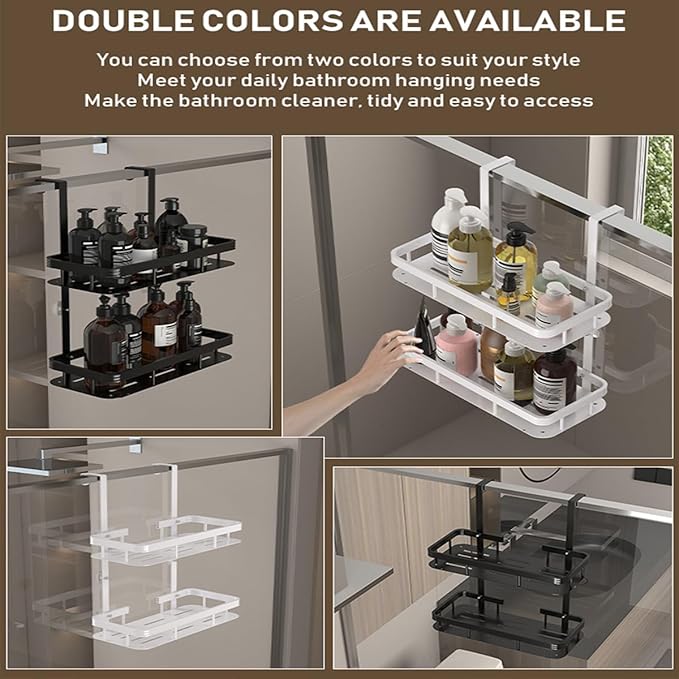 Over Door Shower Caddy, White Rustproof Bathroom Organizer, 2-Tier Storage Rack, 11.81x5.31 Inch Shelves, No Drilling Required