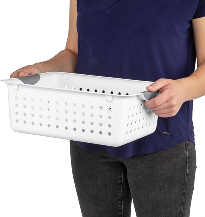 Sterilite 24-Pack Medium Ultra Basket, Open Top Plastic Storage Organizer, White - Classic Baskets for Organizing Countertops, Pantry Shelves, Kitchen Cabinets, Laundry Rooms or Home Offices