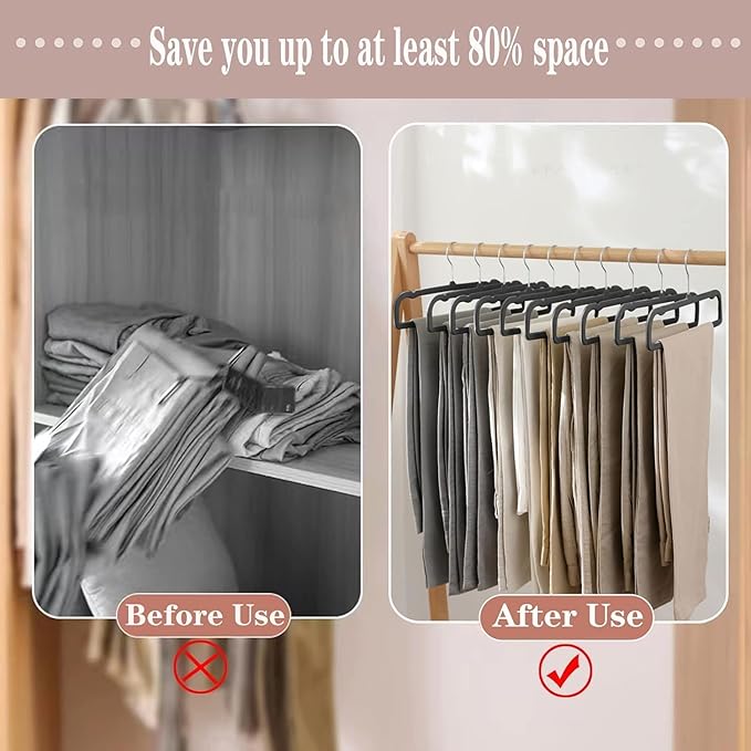 Velvet Hangers Non Slip - 20 Pack Pants Hangers for Closet - Thin Space Saving Clothes Hanger - Strong, Durable, Jean Perchas with 360 Degree Rotatable Hook for Tank Top (Black Silver Hook)