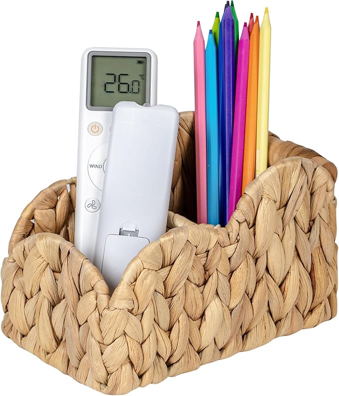 Kriitools Scalloped TV Remote Control Holder Bedside Organizer, Office Desk Caddy Storage Organizer Accessories, Pen Pencil Cup, Makeup Brush Holder, Farmhouse Rustic Decor Organizer Holder, Natural