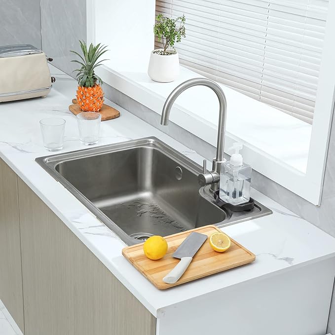 MicoYang Silicone Bathroom Soap Dishes with Drain Spout-Bathroom and Kitchen Sink Organizer,Sponge Holder,Dish Soap Tray,Perfect for Dispenser,Scrubber,Bottle,Cup on Sink or Counter-Coffee 4.9"×3.2"