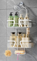 White Shower Organizer Hanging - 2 Over The Shower Head Caddies + Soap Dish, Stainless Steel Rust-Free Bath Organizer