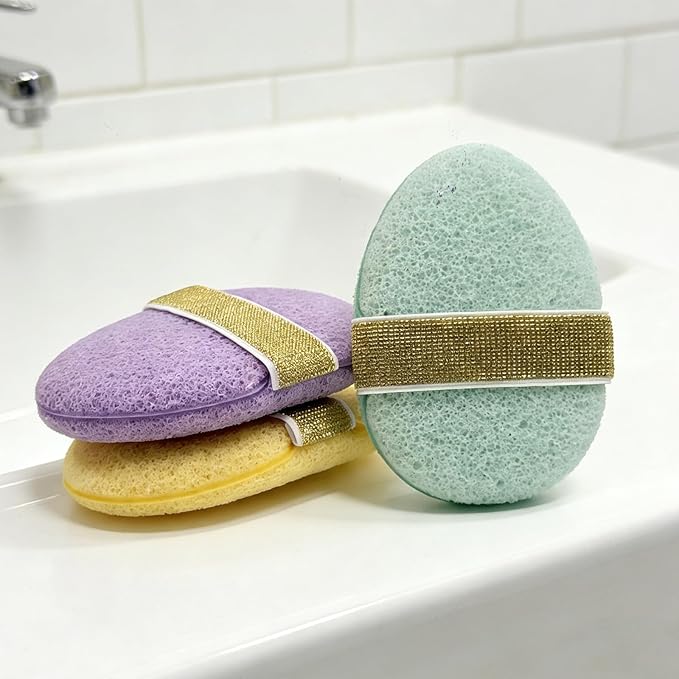 3PCS Facial Sponges Set, Soft Reusable Facial Sponges for Face Cleansing, Exfoliating, Makeup Removal, Colorful Cleaning Puff Wash Pads for Daily Face Wash(Blue Purple Yellow)