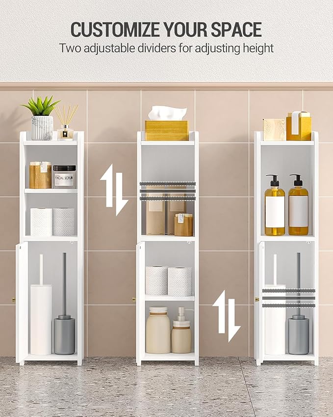 Bathroom Storage Cabinet, Small Corner Floor Cabinet with Doors and Adjustable Shelf, Narrow Toilet Paper Cabinets, Bathroom Organizer for Small Spaces, White BC19703X