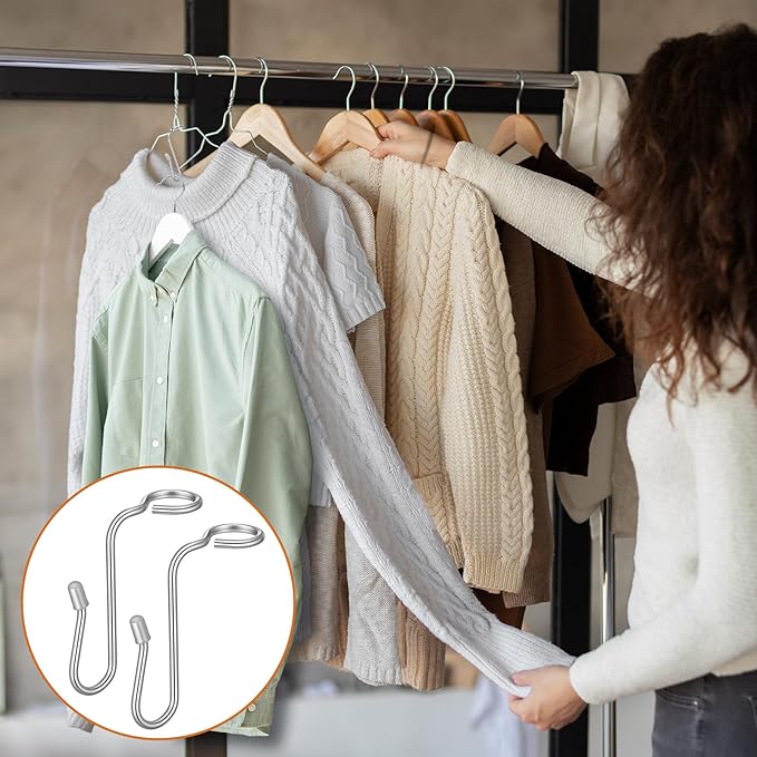 100 Pieces Hanger Connector Hooks Metal Hanger Extender Hooks Stable Clothes Connector for Different Clothes Hangers, 8.7 mm/0.34 Inch Hole Diameter, Silver
