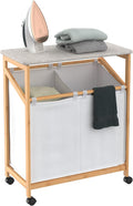 ClosetMaid Bamboo Laundry Hamper Cart with Ironing Board Folding Station, Dual Compartments with Divider, Portable Laundry Sorter, Natural Finish